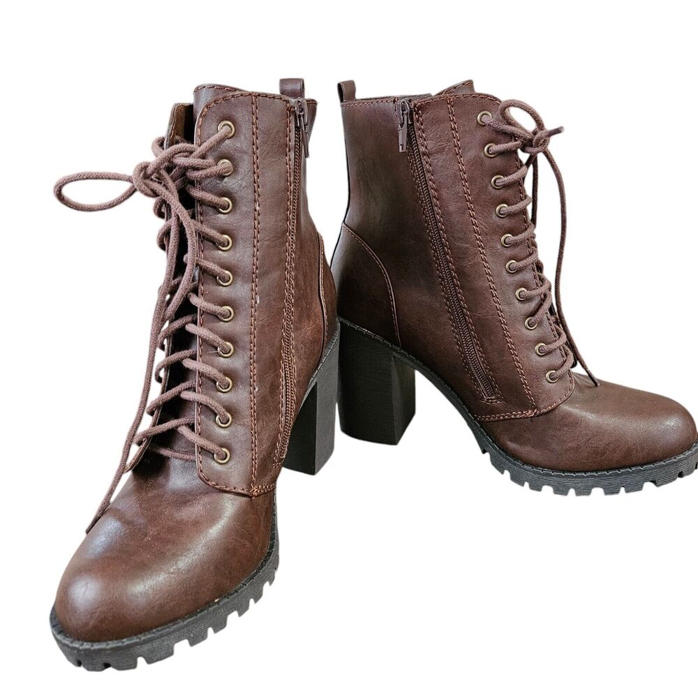 Soda Womens Size 10 Riding Booties Chunky Heel Army Military Boots Dark Brown - Picture 7 of 11